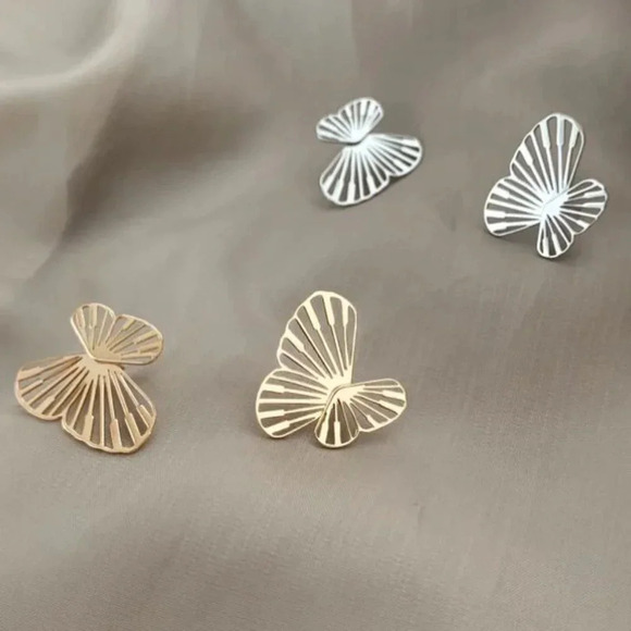 925 Sterling Silver Butterfly Wings Jacket Stud Earrings (Silver or Gold) - Picture 7 of 11